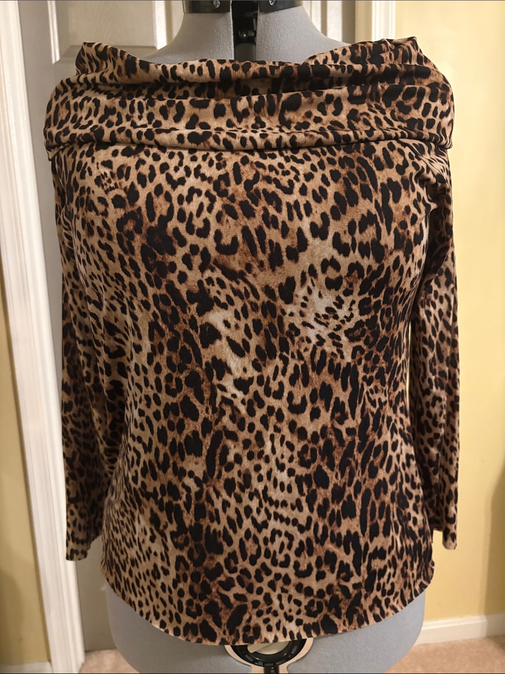 Chico's Leopard Print Cowl Neck Top in Brown and Black